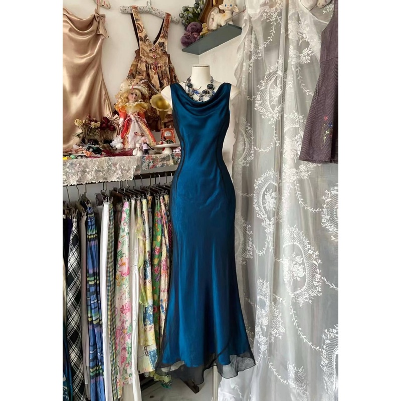 Elegant Mermaid Blue Prom Dress Vintage Evening Dress  J6623