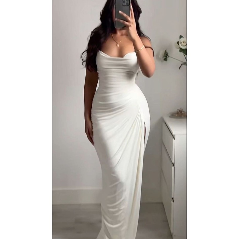 Elegant Mermaid Straps White Maxi Dress 22th Birthday Outfits  J7371