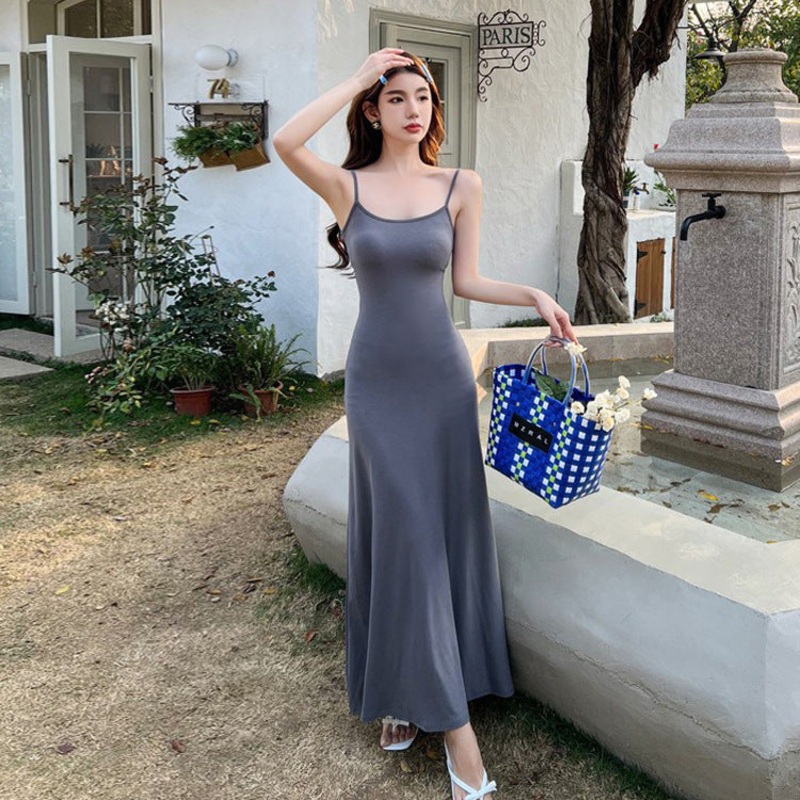 Elastic Spaghetti Strap Dress Summer Mermaid Long Dress 779